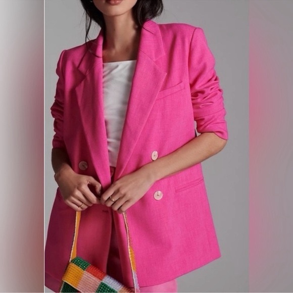 Maeve by Anthropologie Pink Oversized Double Breasted Blazer - Picture 2 of 7